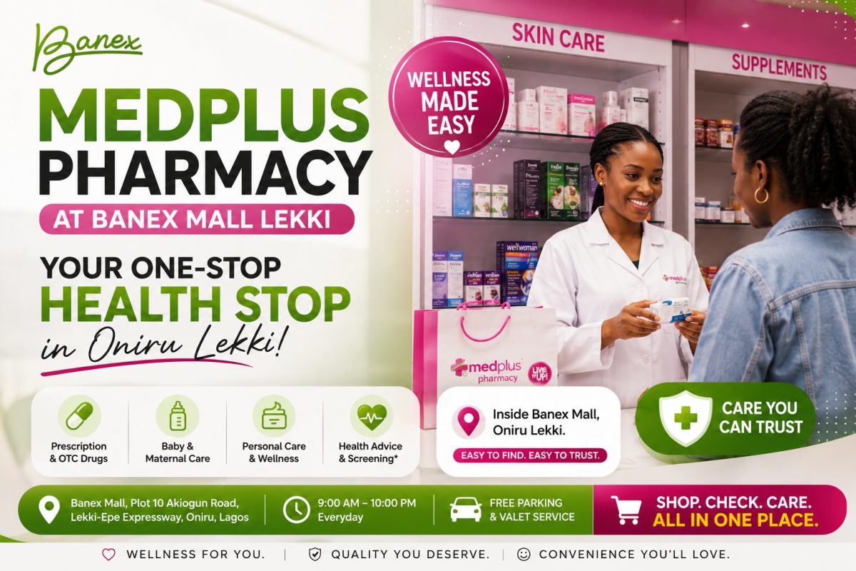 Medplus Pharmacist talking to a patient who visted Banex Mall Lekki