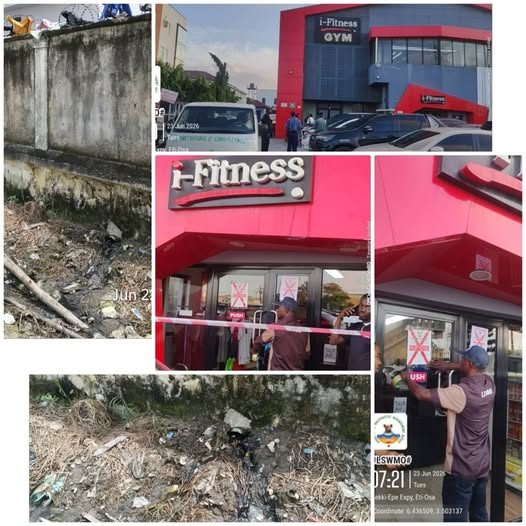 LSWMO seals I-Fitness Gym in Lekki over alleged untreated sewage discharge into public drainage channels.